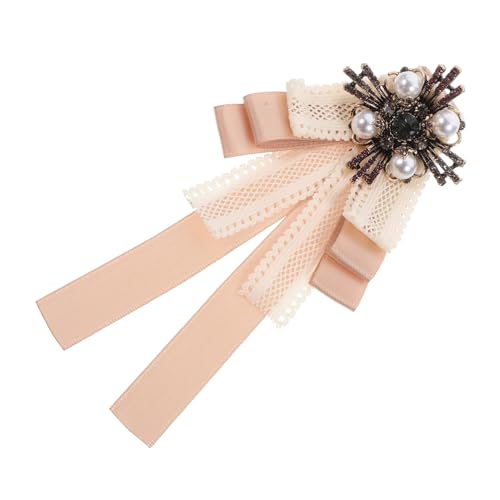 PACKOVE Vintage Brosche mit Schleife und Perlen Englischer Retro Stil Spitzenstoff Leichte Anstecknadel für Damen Eleganter Blusen und Jacken Schmuck in Champagnerfarbe von PACKOVE