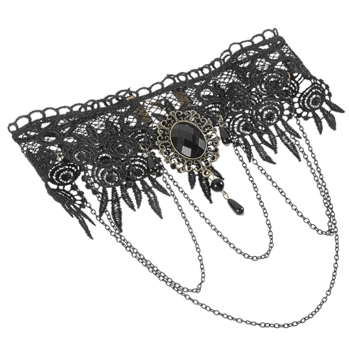 PACKOVE Vintage Gothic Spitze Choker Halskette Verstellbar Breiter Spitzenkragen mit Kette Viktorianisches Lolita Punk Schmuckaccessoire für Halloween Kostüm und Festliche Anlässe von PACKOVE