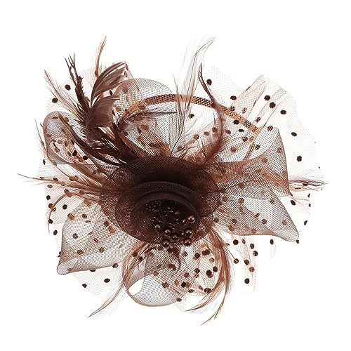 PACKOVE Vintage Haarschmuck Flapper Stirnband Hochzeiten Blumen Mode Weiblich Floral Damen Abschlussball Feder Frauen Gast Braun Stirnband Mit Blume Kleines Netz Kaffee von PACKOVE