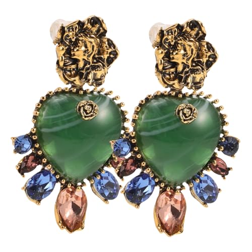 PACKOVE Vintage Herz Ohrhänger Grün Tropfen Ohrringe mit Strassbesatz Dangle Hoop Ohrringe für Damen Stilvolle Schmuckstücke für Brautparty und Geburtstagsgeschenk Freundin von PACKOVE