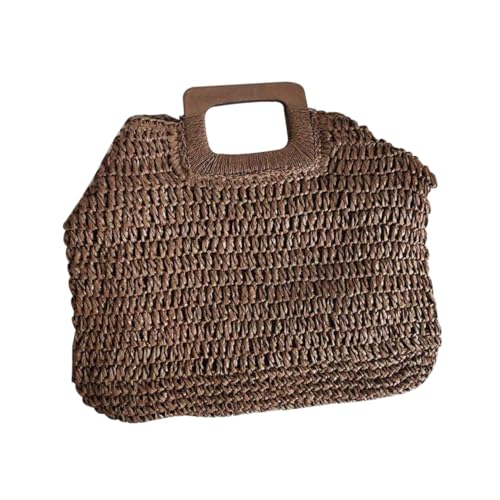 PACKOVE Vintage Stroh Strandtasche Damen Woven Handtasche für Sommer Urlaub Reisen Dunkelbraun Große Kapazität Hochwertiges Design für Strand von PACKOVE