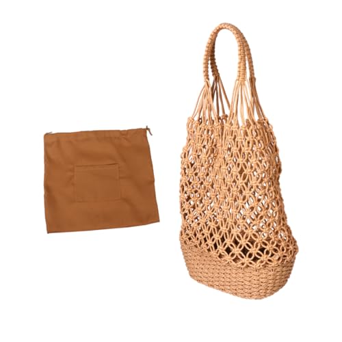 PACKOVE Vintage Strohtasche Damen Hohlgewebte Handtasche Wasserabweisend Leicht Braun Geflochtene Umhängetasche für Schule Shopping Arbeit Freizeit Eimerform Tasche mit Breitem von PACKOVE