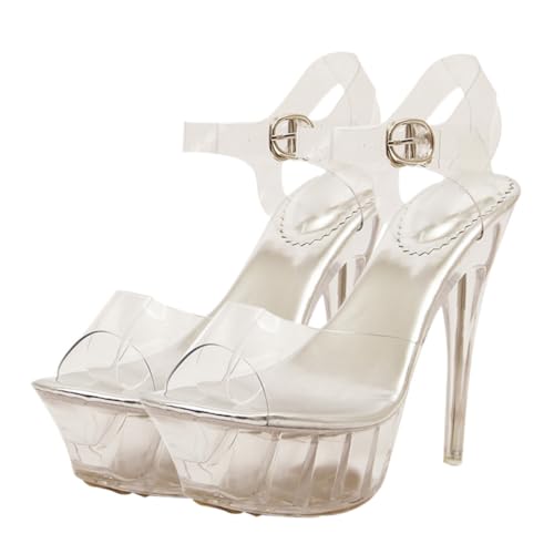 PACKOVE Wasserdichte Damen Sandalen mit Hohem Transparentem Absatz Rutschfeste Komfortable Plattform sommerschuhe Modische Glitzer pvc High Heels für Besondere Anlässe von PACKOVE