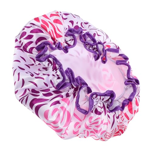 PACKOVE Wasserdichte Duschhaube Badekappe Für Damen Wasserdicht Duschhaube Wiederverwendbar Lockig Duschhaube Damen Badekappen Mützen Für Frauen Lang Doppelt Satin Violett von PACKOVE