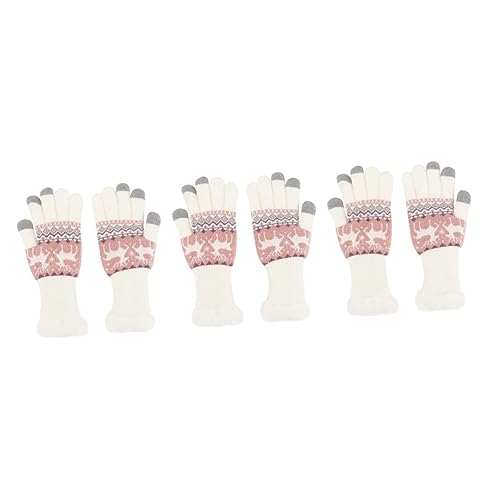 PACKOVE Cartoon-Handschuhe 3 Paare Weihnachtswarme Handschuhe Weihnachts Süße Winterhandschuhe Warmer Schneehandschuh Weihnachts-cartoon-handschuhe Geschenk Weiß Stricken Frau Weihnachten von PACKOVE