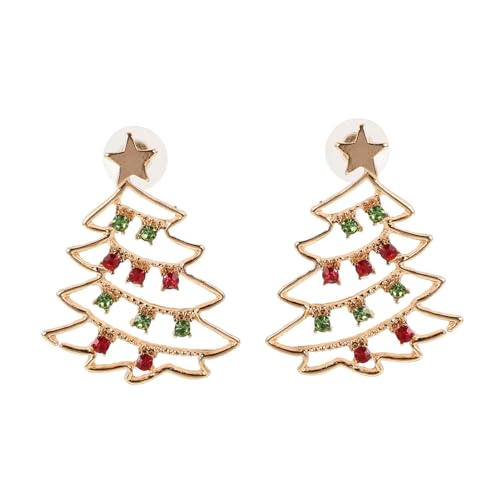 PACKOVE Weihnachtsohrringe Christbaumschmuck Damen Ohrstecker mit Roten und Grünen Strasssteinen Festliche Weihnachtsbaum Ohrringe Langlebiger Eleganter Schmuck für Feiertage und Party von PACKOVE