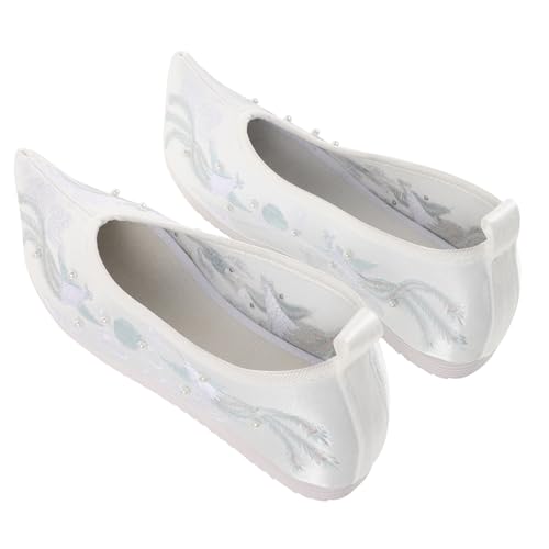 PACKOVE Weiße Brautschuhe Hanfu Stil mit Stickerei Chinesische Vintage Hochzeitsschuhe Damen Absatz Ethnische Festtagsschuhe Geeignet für Hochzeiten und Festliche Anlässe von PACKOVE