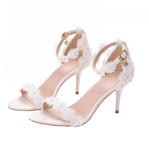 PACKOVE Weiße Spitzen Sandaletten Damen High Heels mit spitzem Zehenbereich stabiles Design stilvolle Hochzeitsschuhe für Damen leicht und angenehm für Festlichkeiten und Partys PACKOVE Weiße Spitzen Sandaletten Damen High Heels mit spitzem Zehenbereich stabiles Design stilvolle Hochzeitsschuhe für Damen leicht und angenehm für Festlichkeiten und Partys von PACKOVE