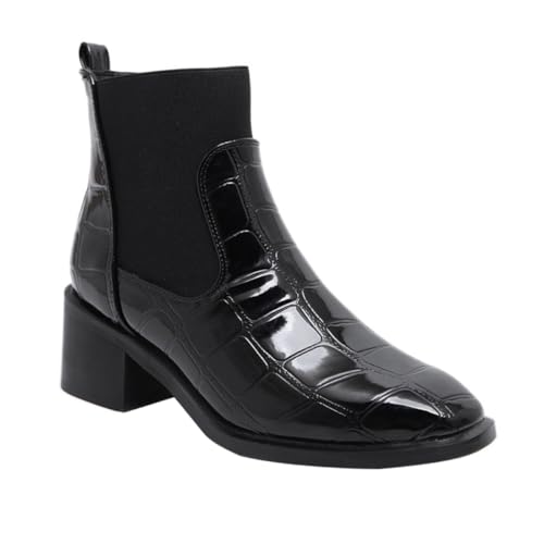 PACKOVE Winter Boots Damen Stiefeletten mit Chunky Blockabsatz Alligator Muster Rutschfeste Sohle Mittelhoher Schaft Modische Herbst Winter Stiefel für Alltag Party und Arbeit von PACKOVE
