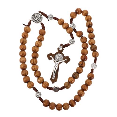 PACKOVE Holz Kreuz Kette Mit Gebetskette Handgefertigte Holzperlen Halskette Für Frauen Und Männer Stilvoller Zur Persönlichen Entfaltung Für Religiöse Anlässe von PACKOVE