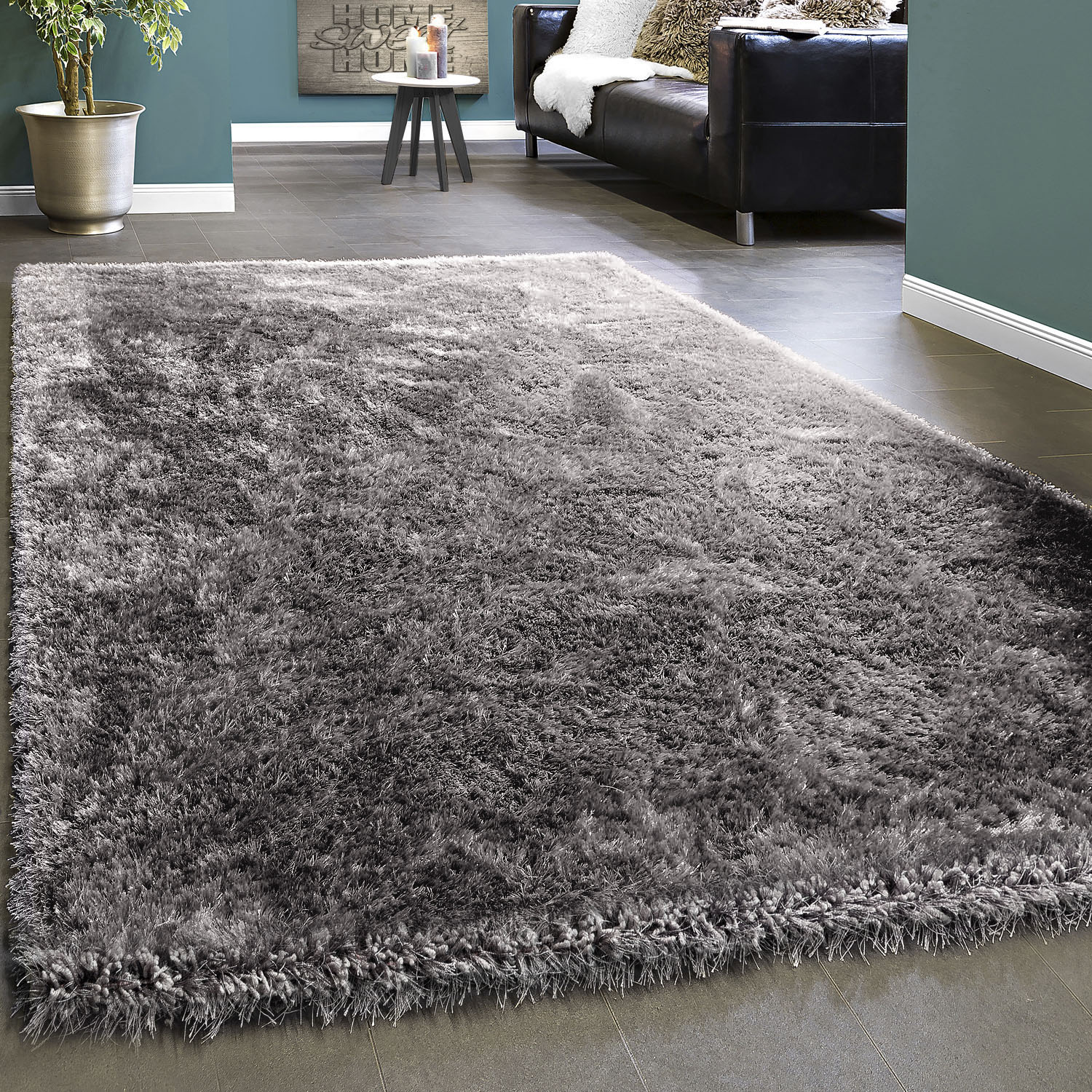 Paco Home Hochflor-Teppich "Touch 100", rechteckig, weicher Uni Shaggy mit Glanz Garn, Wohnzimmer von PACO HOME