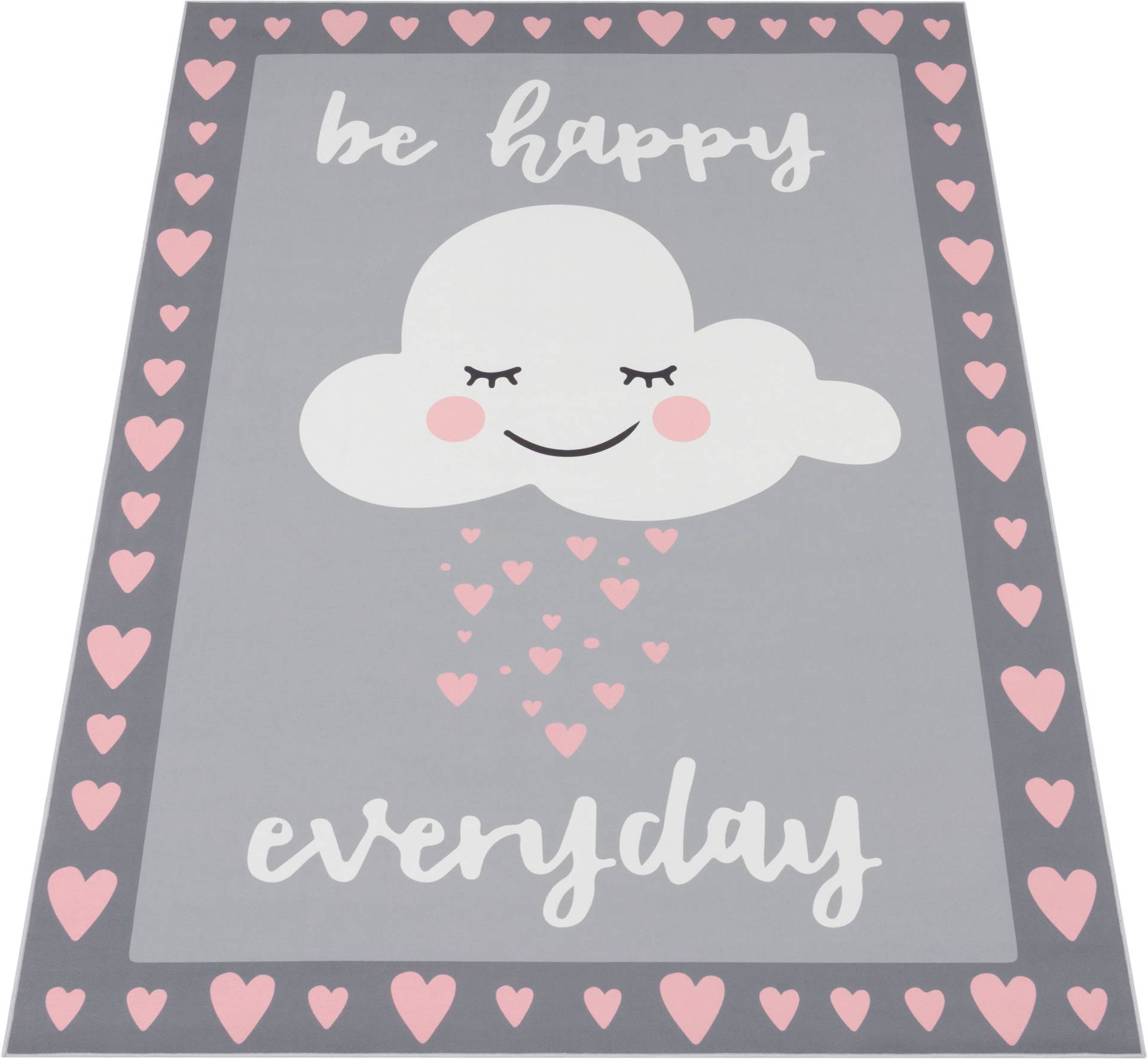 Paco Home Kinderteppich "Aleyna 119" rechteckig 5 mm Höhe Spielteppich, bedruckt, Motiv Wolke und Spruch, mit Bordüre von PACO HOME