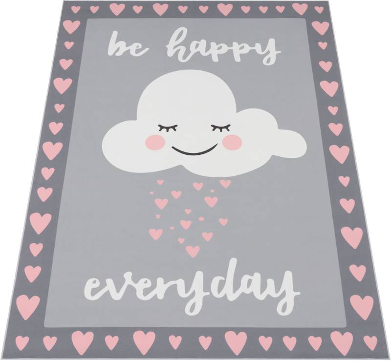 Paco Home Kinderteppich "Aleyna 119" rechteckig 5 mm Höhe Spielteppich, bedruckt, Motiv Wolke und Spruch, mit Bordüre von PACO HOME