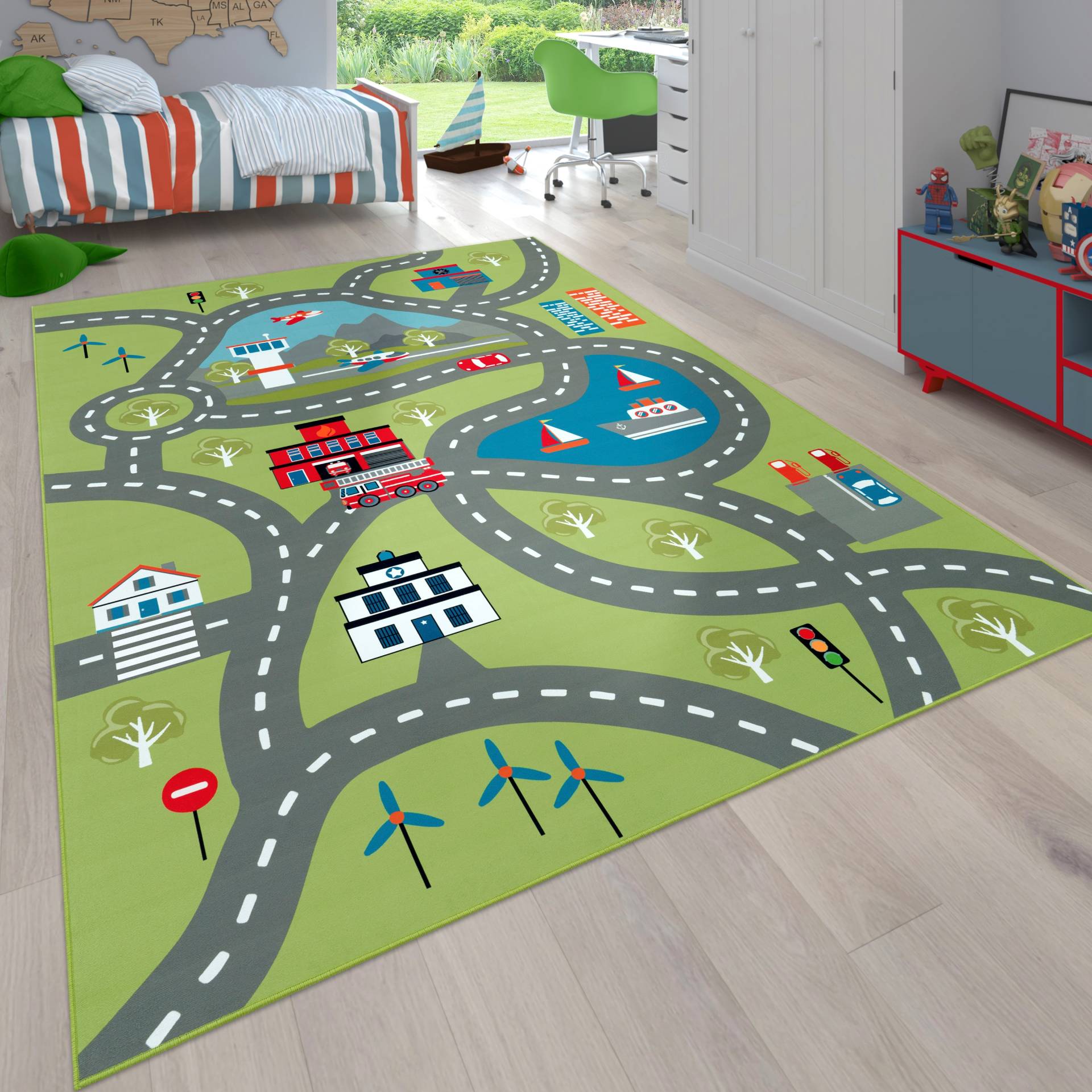 Paco Home Kinderteppich "Bino 562" rechteckig 4 mm Höhe Kurzflor, Straßen-Spiel-Teppich, Motiv Flughafen, Kinderzimmer Paco Home Kinderteppich "Bino 562" rechteckig 4 mm Höhe Kurzflor, Straßen-Spiel-Teppich, Motiv Flughafen, Kinderzimmer von PACO HOME