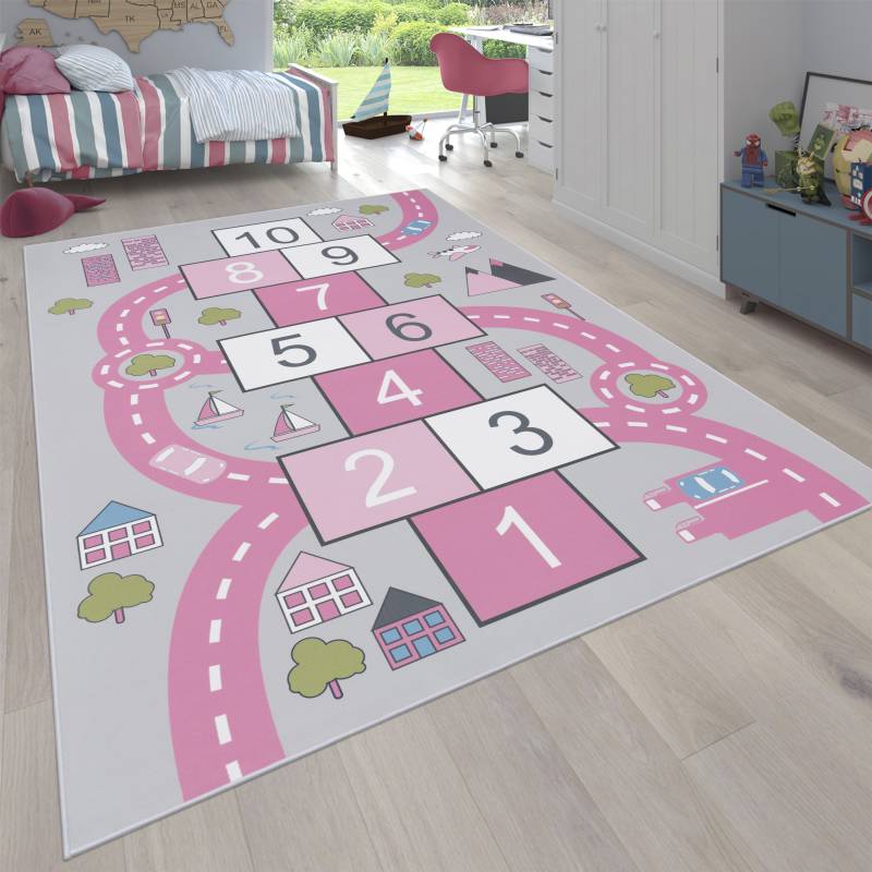 Paco Home Kinderteppich "Bino 569" rechteckig 4 mm Höhe Kurzflor, Straßen-Spiel-Teppich & Motiv Hüpfkästchen "Himmel & Hölle" von PACO HOME