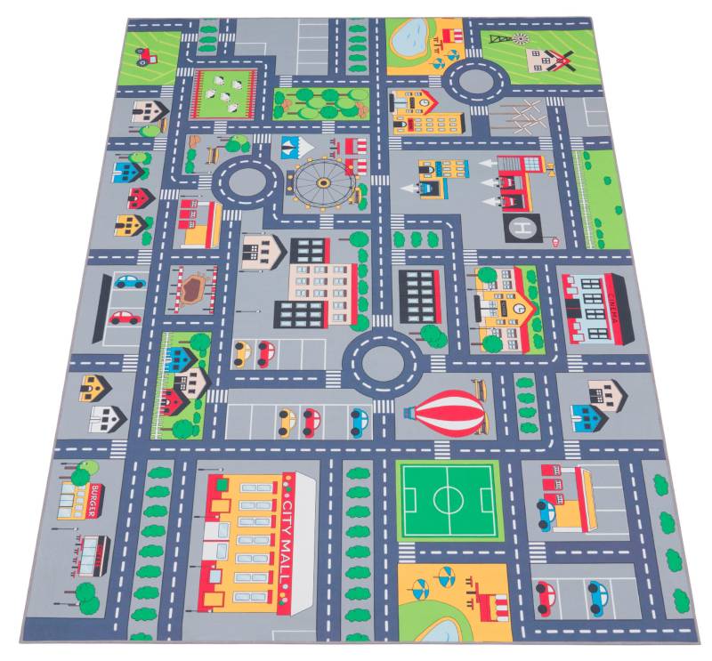 Paco Home Kinderteppich "Bino 576" rechteckig 4 mm Höhe Kurzflor, Straßen-Spiel-Teppich, Kinderzimmer von PACO HOME
