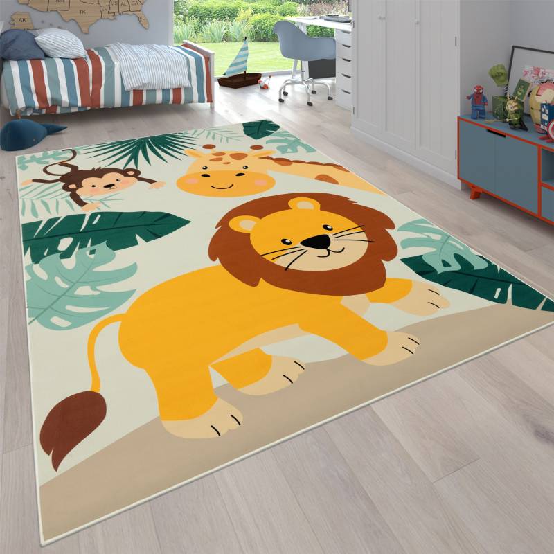Paco Home Kinderteppich "Bino 582" rechteckig 4 mm Höhe Spielteppich, Motiv Tiere, Löwe & Giraffe, Kinderzimmer von PACO HOME