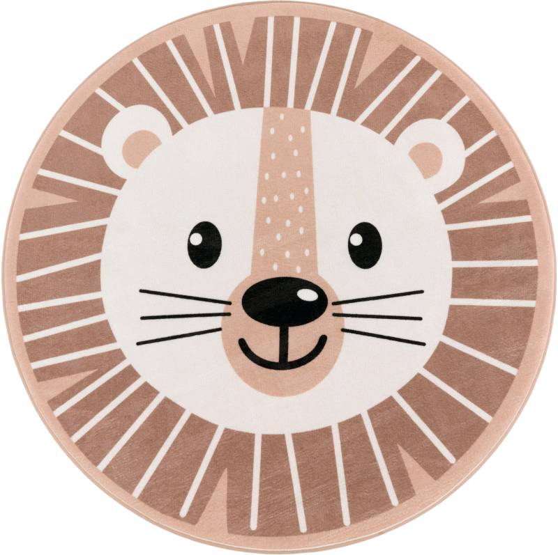 Paco Home Kinderteppich "Chicos 556" rund 2 mm Höhe Flachgewebe, Motiv Löwe, Kinderzimmer von PACO HOME