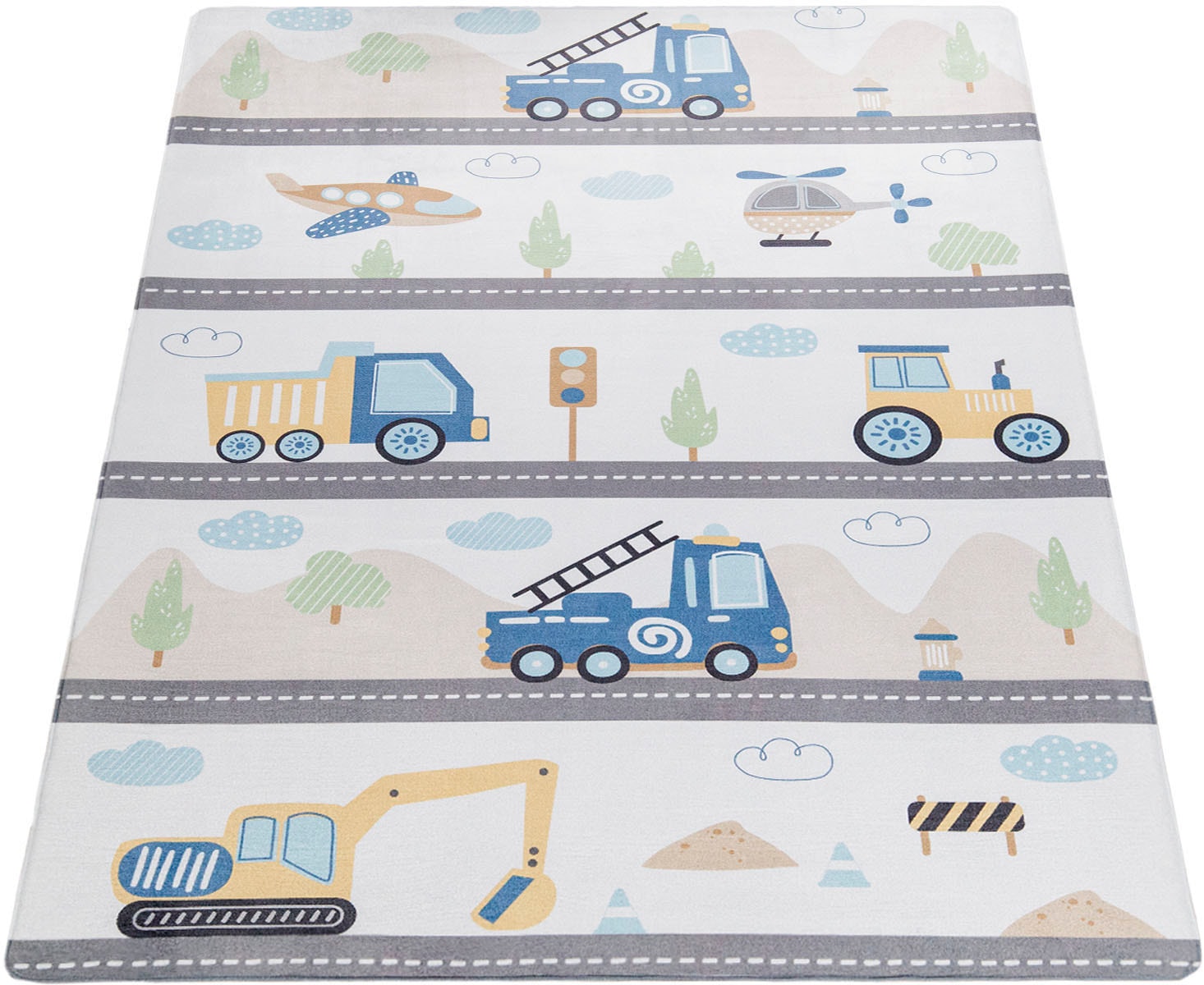 Paco Home Kinderteppich "Chicos 561" rechteckig 4 mm Höhe Flachgewebe, Spielteppich, Motiv Fahrzeuge, Kinderzimmer von PACO HOME