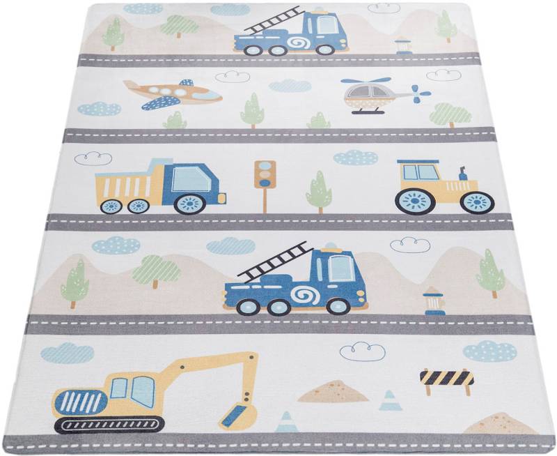 Paco Home Kinderteppich "Chicos 561" rechteckig 4 mm Höhe Flachgewebe, Spielteppich, Motiv Fahrzeuge, Kinderzimmer von PACO HOME