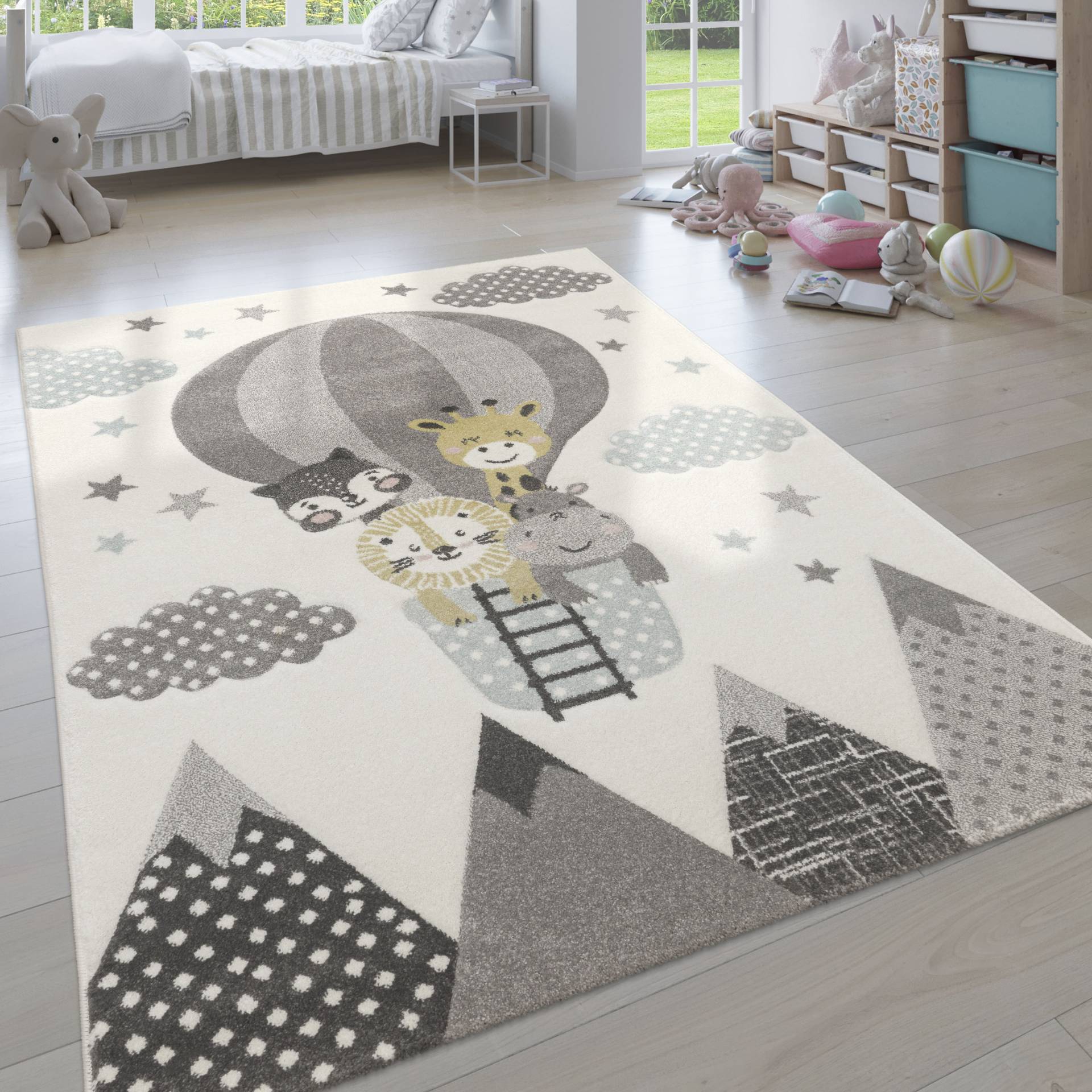 Paco Home Kinderteppich "Cosmo 343" rechteckig 12 mm Höhe 3D-Design, niedliches Tier Motiv, Pastell-Farben, Kinderzimmer von PACO HOME