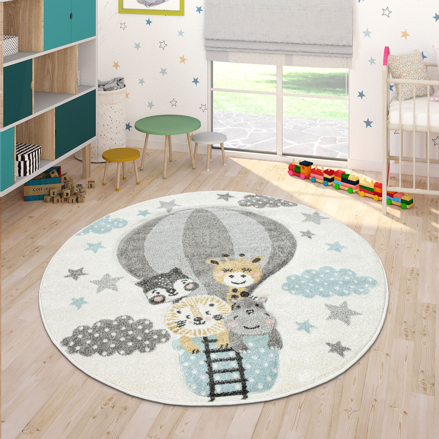 Paco Home Kinderteppich "Cosmo 343" rund 18 mm Höhe 3D-Design, niedliches Tier Motiv, Pastell-Farben, Kinderzimmer von PACO HOME