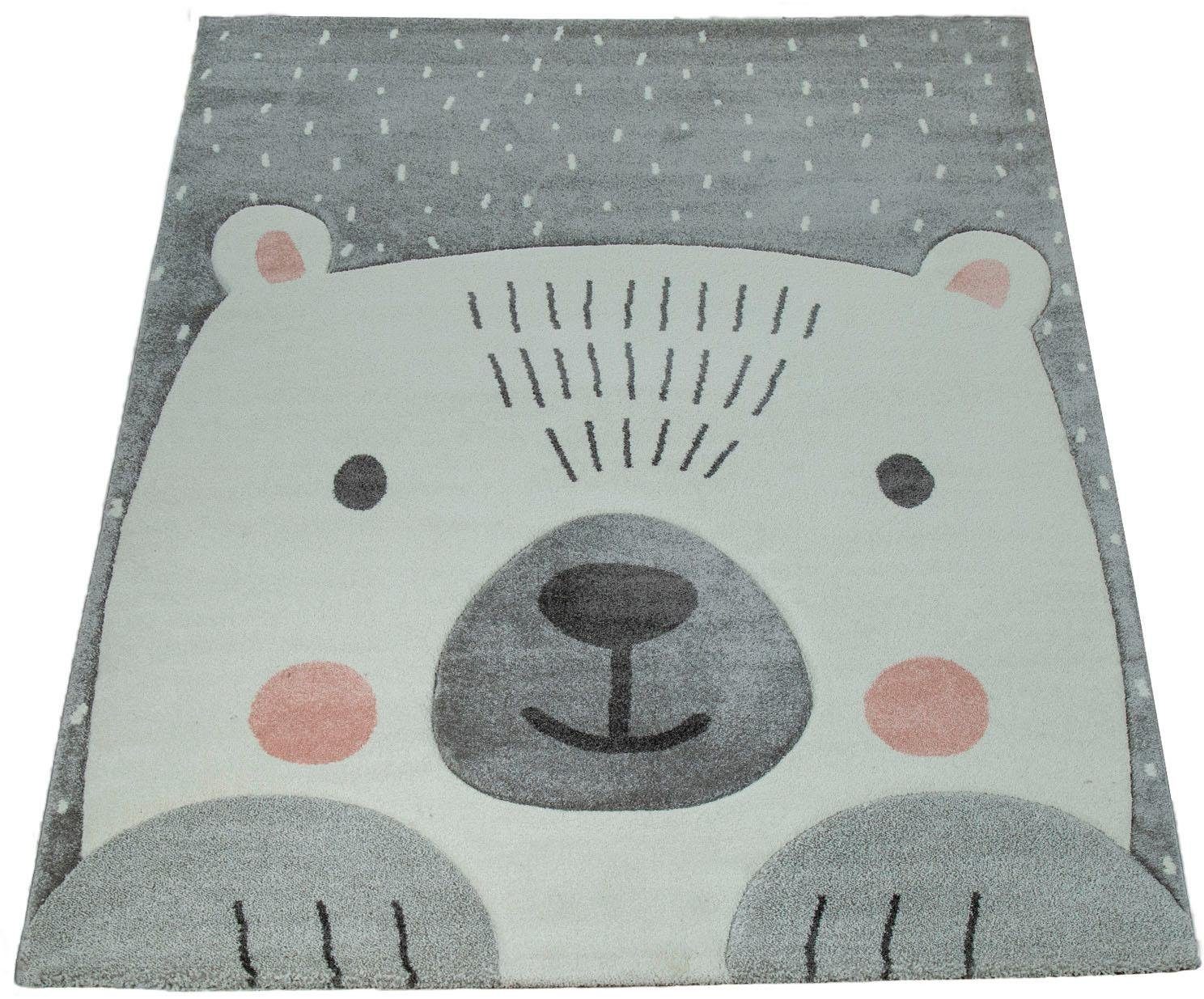 Paco Home Kinderteppich "Cosmo 346" rechteckig 12 mm Höhe 3D-Design, niedliches Bär Motiv, Pastell-Farben, Kinderzimmer von PACO HOME