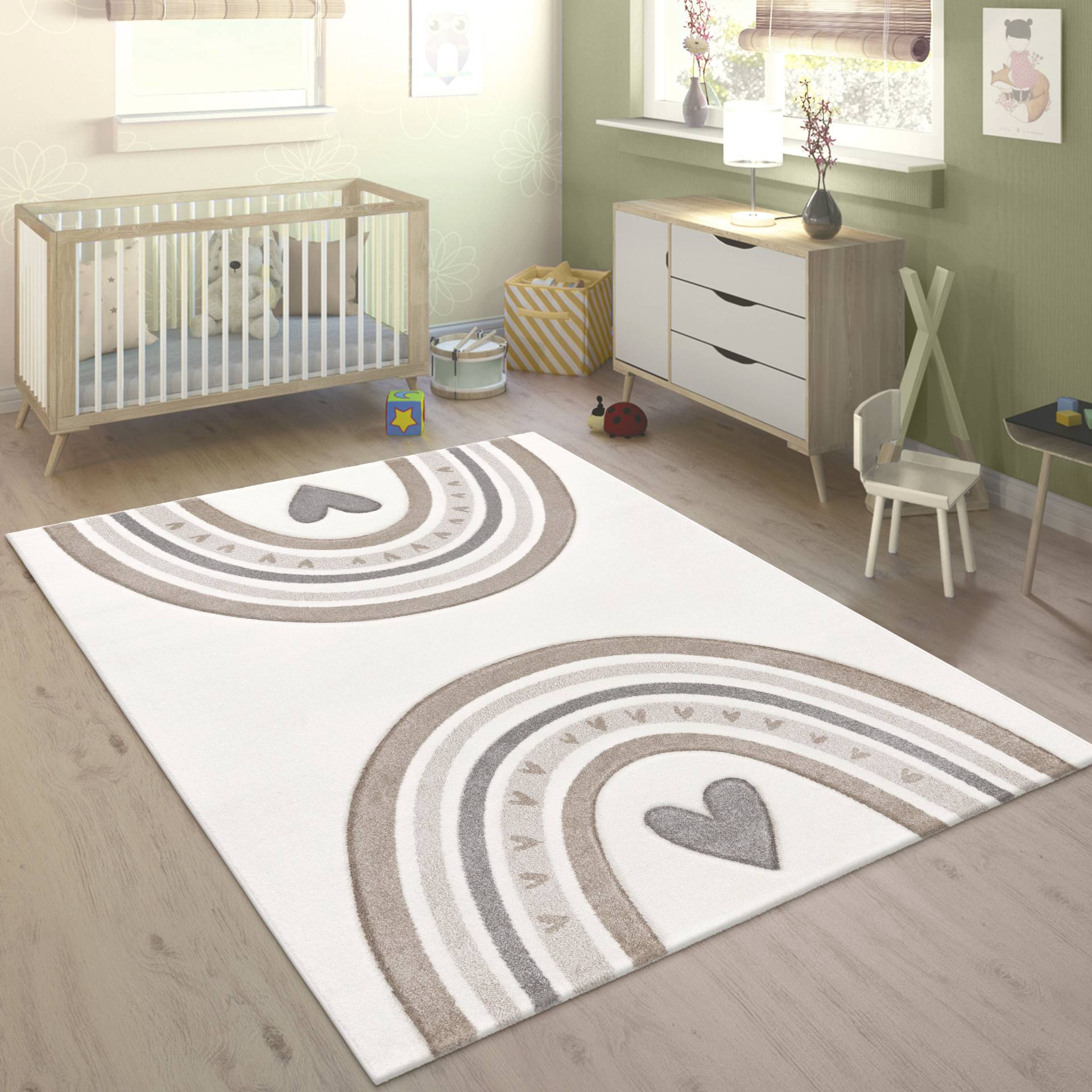 Paco Home Kinderteppich "Cosmos 351" rechteckig 16 mm Höhe Kurzflor, Spielteppich, Motiv Regenbogen & Herz, Kinderzimmer von PACO HOME