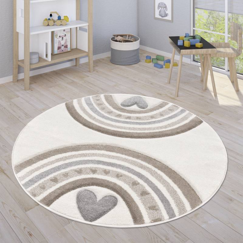 Paco Home Kinderteppich "Cosmos 351" rund 16 mm Höhe Kurzflor, Spielteppich, Motiv Regenbogen & Herz, Kinderzimmer von PACO HOME