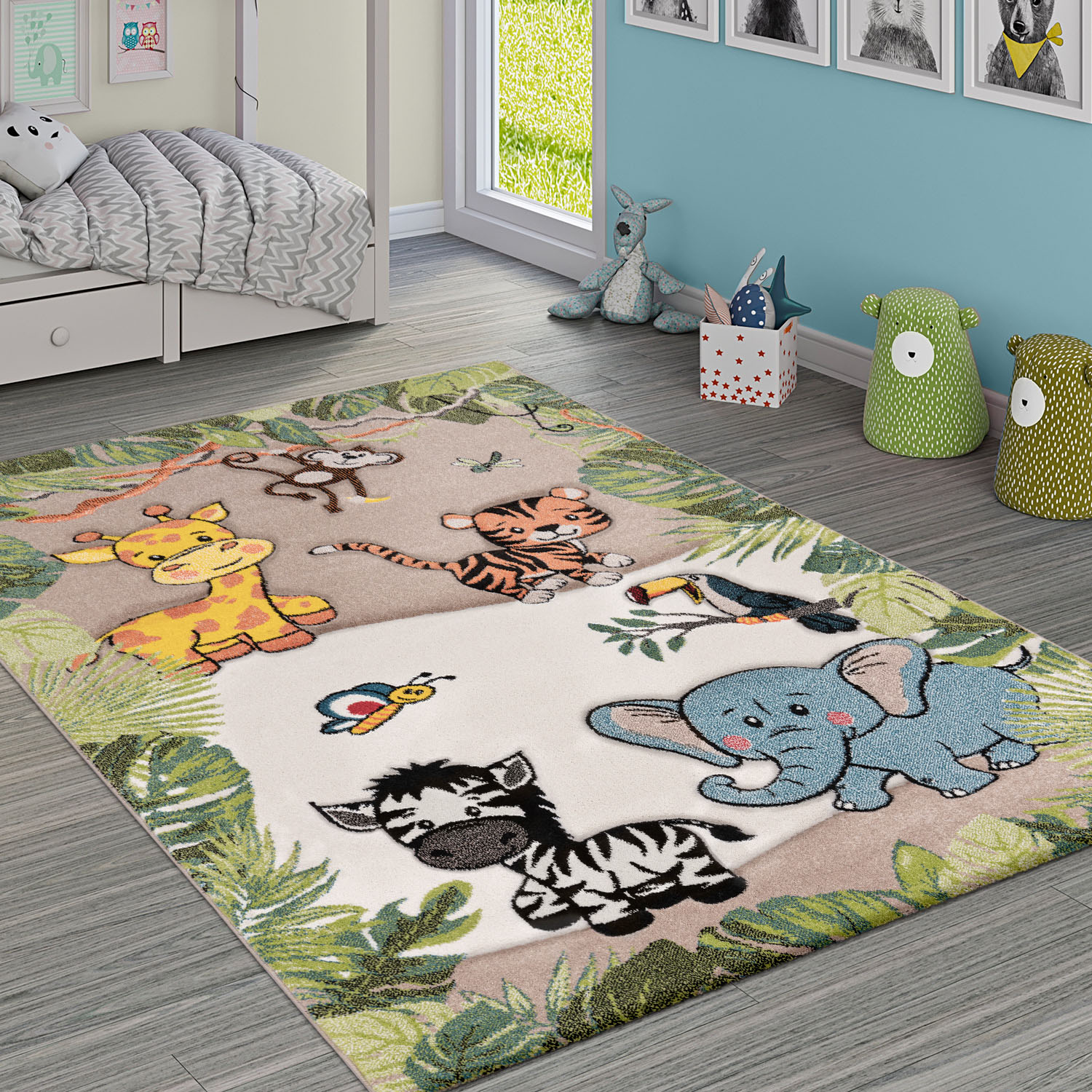 Paco Home Kinderteppich "Diamond 644" rechteckig 18 mm Höhe 3D-Design, Motiv Dschungel Tiere, Kinderzimmer, Kundenliebling von PACO HOME