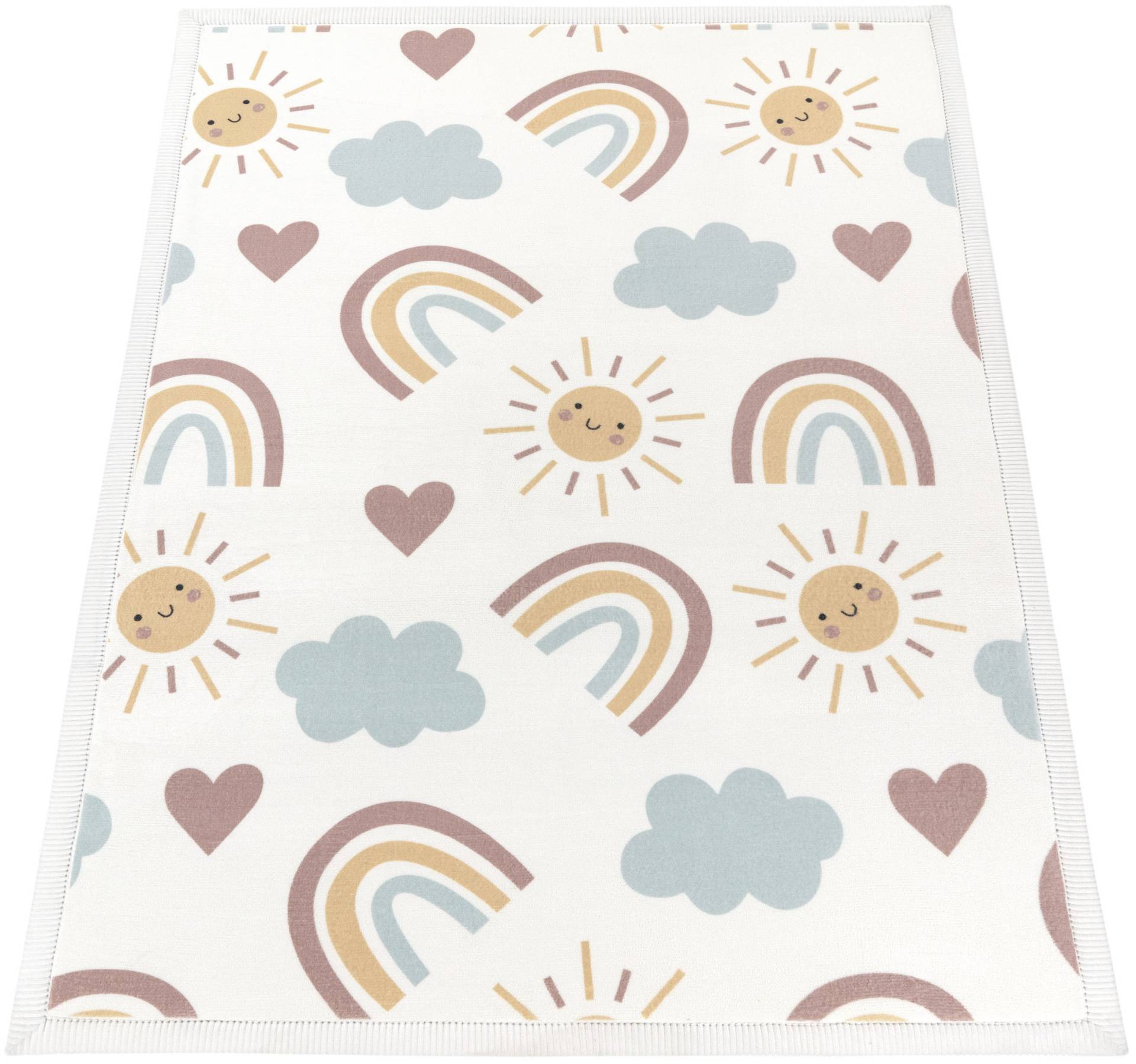 Paco Home Kinderteppich "Emilia 352" rechteckig 24 mm Höhe Kurzflor, Sonne, Wolken, Regenbogen, sehr weicher Flor von PACO HOME