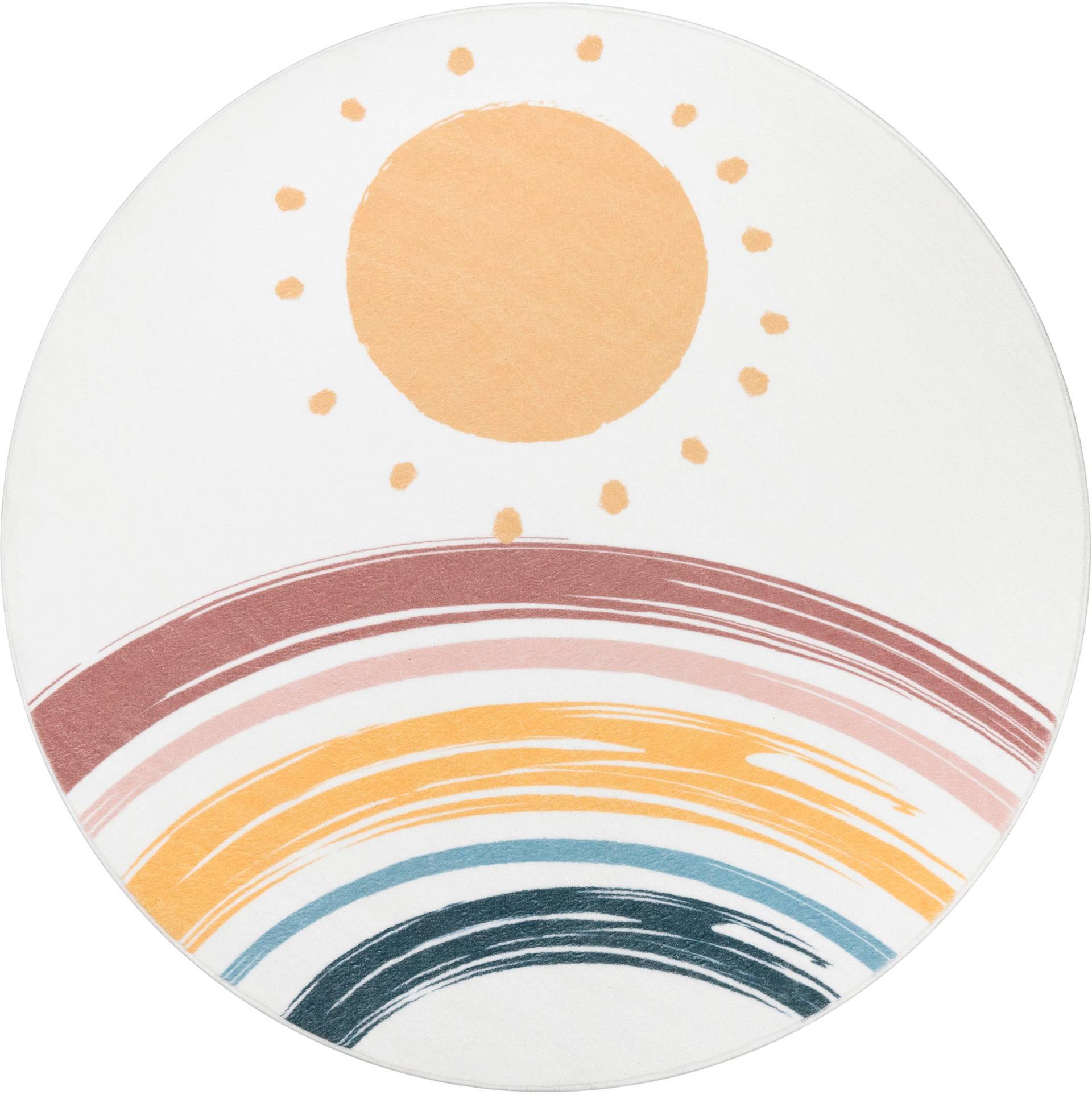 Paco Home Kinderteppich "Niloya 362" rund 12 mm Höhe Spielteppich, Kurzflor, bedruckt, Motiv Sonne & Regenbogen, waschbar Paco Home Kinderteppich "Niloya 362" rund 12 mm Höhe Spielteppich, Kurzflor, bedruckt, Motiv Sonne & Regenbogen, waschbar von PACO HOME