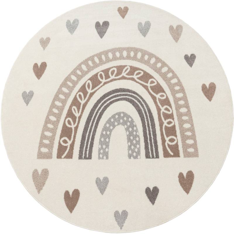 Paco Home Kinderteppich "Nino 887" rund 13 mm Höhe Kurzflor, Spielteppich, Motiv Regenbogen & Herzen, Kinderzimmer von PACO HOME