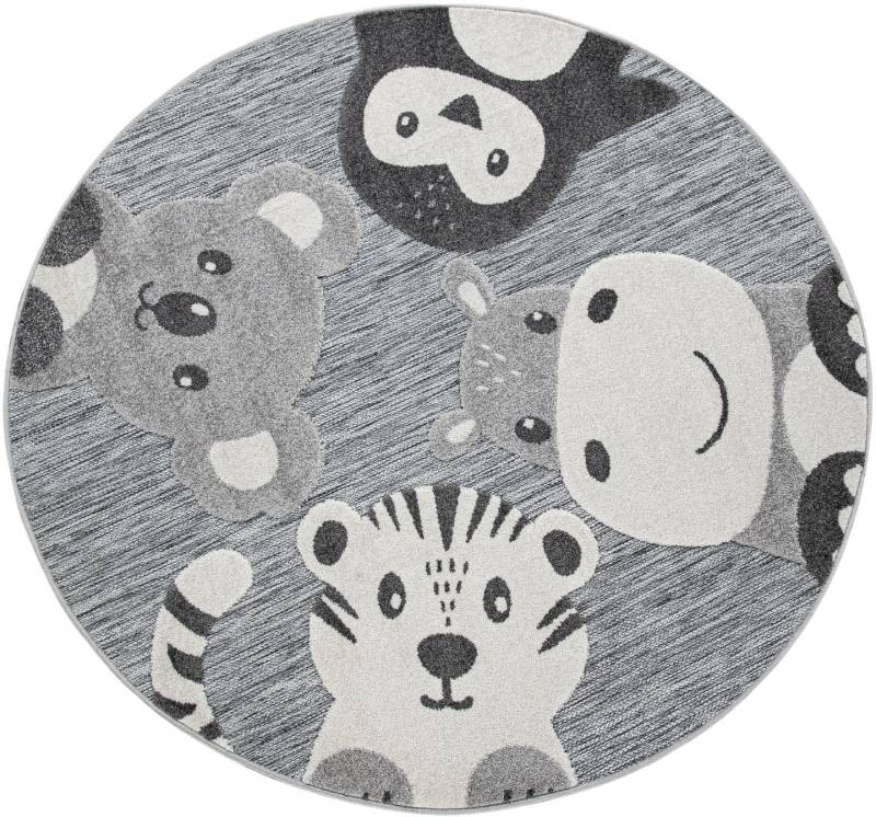 Paco Home Kinderteppich "Tweet 461" rund 12 mm Höhe Flachgewebe mit Hoch-Tief-Effekt, Motiv Tiere, Outdoor geeignet von PACO HOME