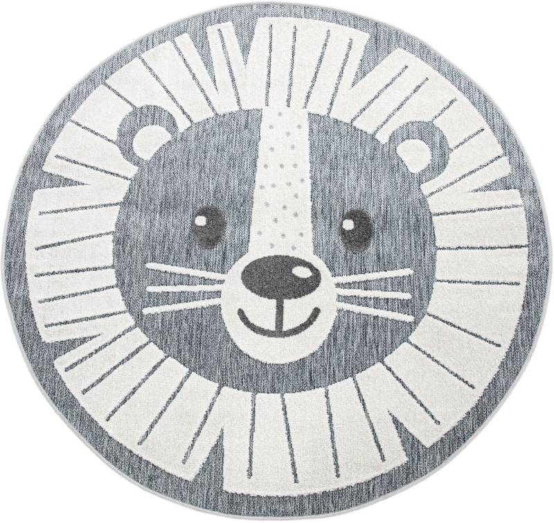 Paco Home Kinderteppich "Tweet 464" rund 12 mm Höhe Flachgewebe, Hoch-Tief-Effekt, Motiv Löwe, In- und Outdoor geeignet von PACO HOME