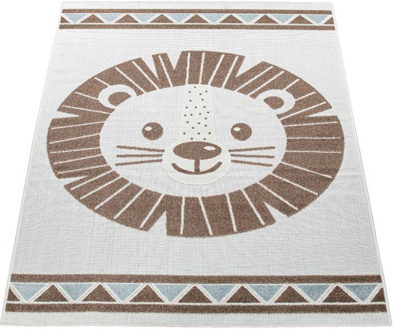 Paco Home Kinderteppich "Tweet 467" rechteckig 12 mm Höhe Flachgewebe, Hoch-Tief-Effekt, Motiv Löwe, In- und Outdoor geeignet von PACO HOME