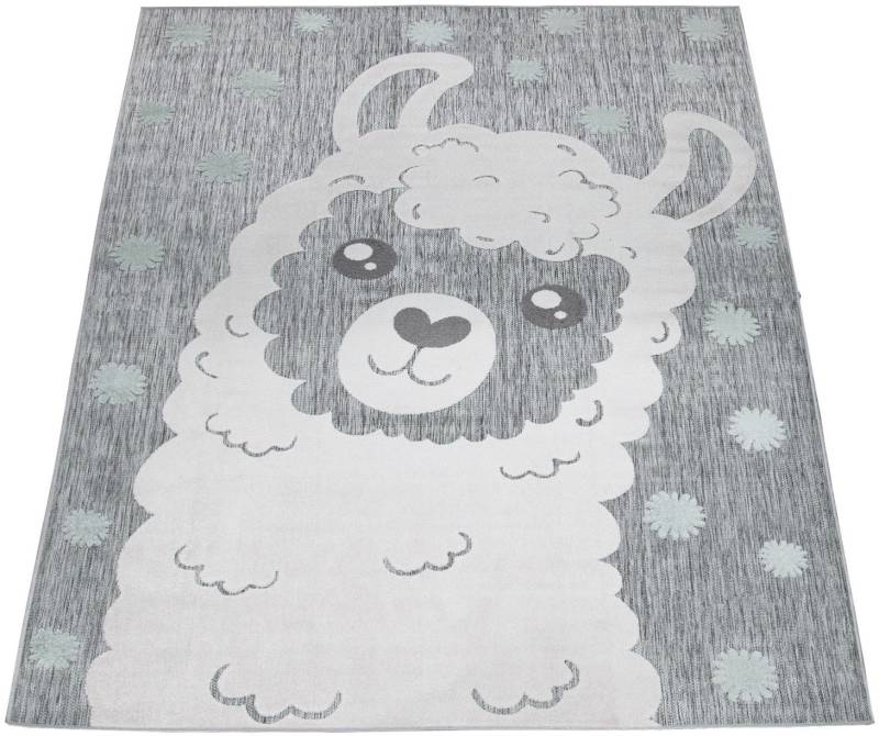 Paco Home Kinderteppich "Tweet 469" rechteckig 12 mm Höhe Flachgewebe, Hoch-Tief-Effekt, Motiv Lama, In- und Outdoor geeignet von PACO HOME