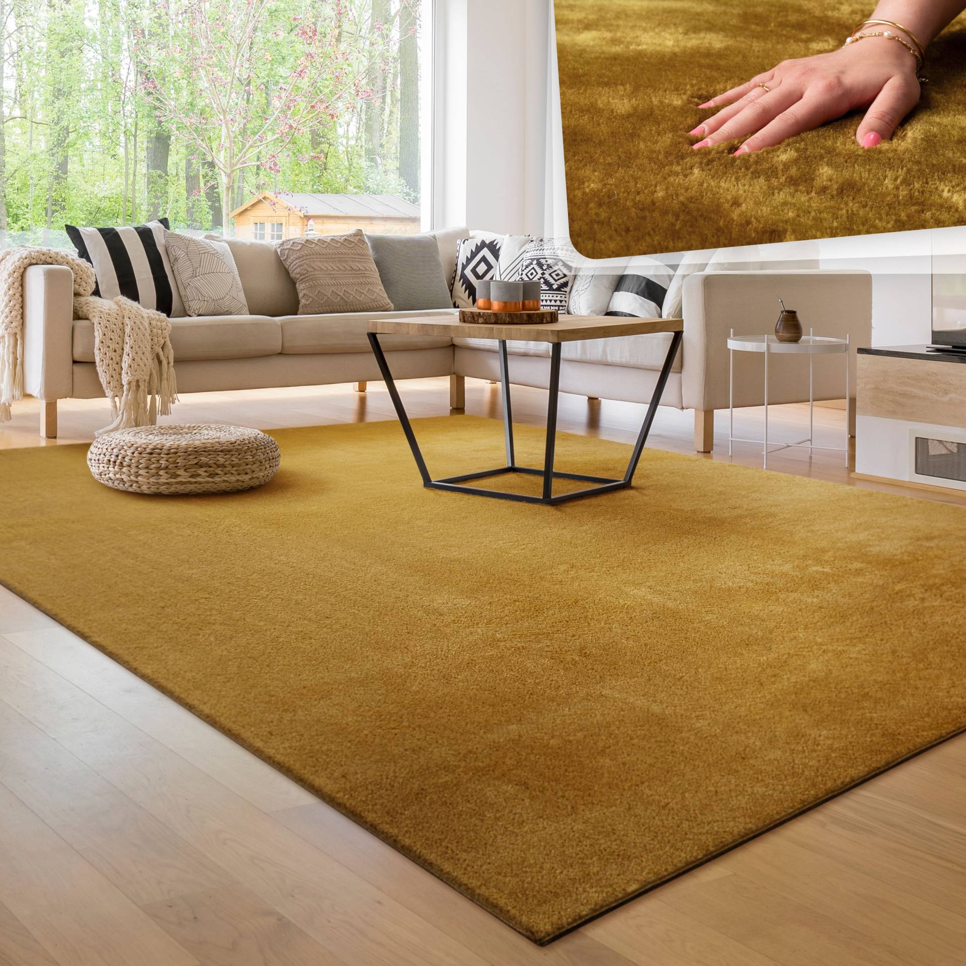 Paco Home Teppich "Cadiz 630" rechteckig 14 mm Höhe Uni-Farben, besonders weich, waschbar, auch als Läufer erhältlich von PACO HOME