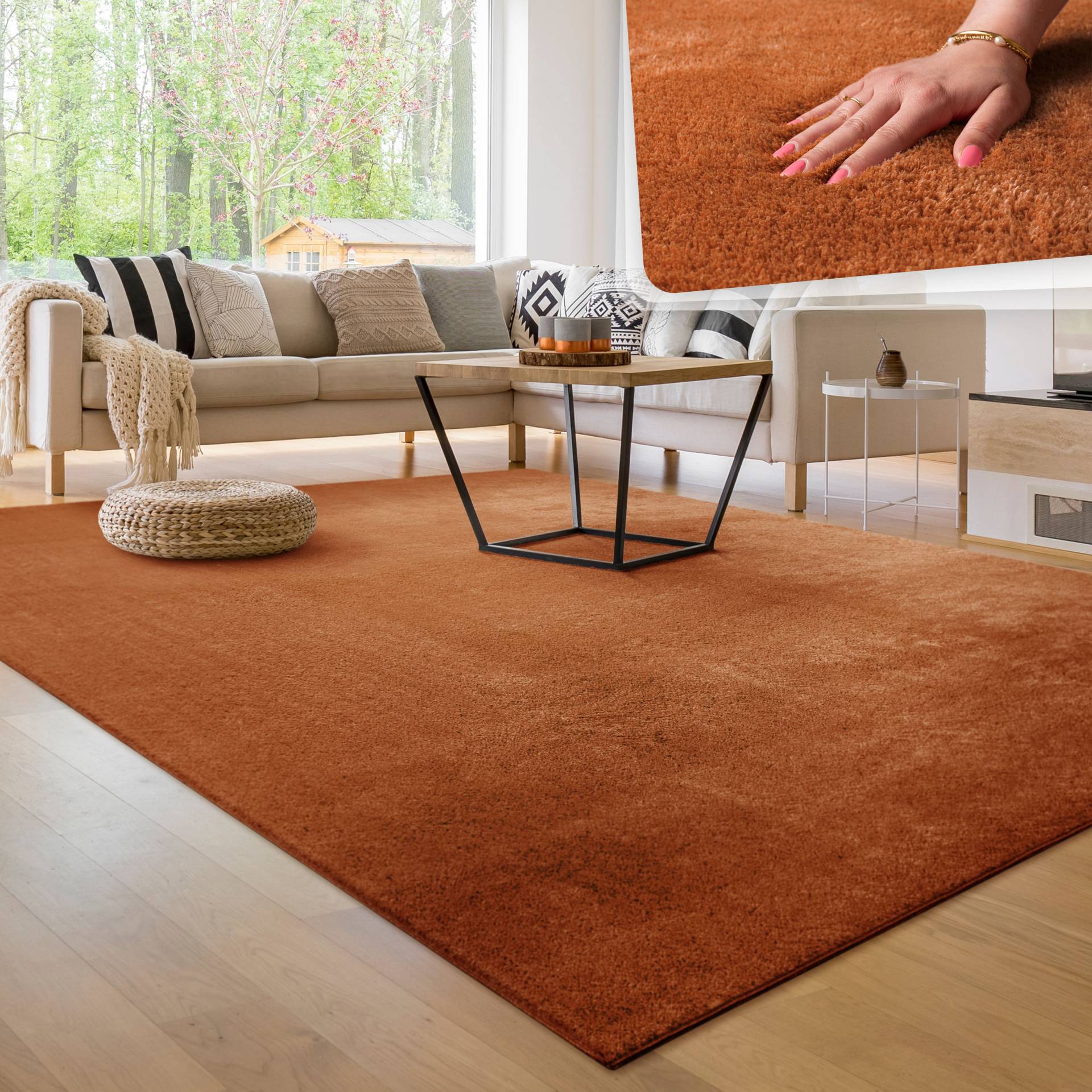 Paco Home Teppich "Cadiz 630" rechteckig 14 mm Höhe Uni-Farben, besonders weich, waschbar, auch als Läufer erhältlich von PACO HOME