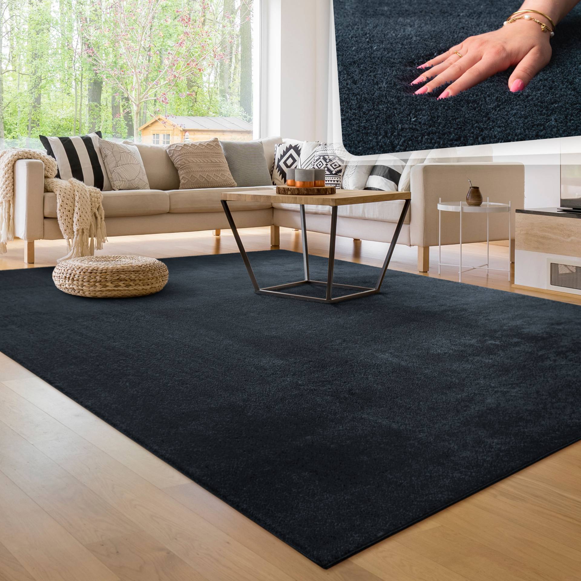 Paco Home Teppich "Cadiz 630" rechteckig 14 mm Höhe Uni-Farben, besonders weich, waschbar, auch als Läufer erhältlich von PACO HOME