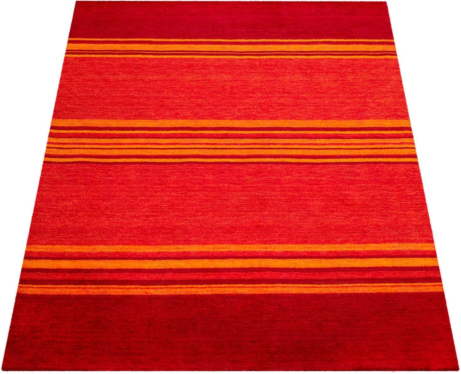 Paco Home Wollteppich "Gabbeh 307" rechteckig 14 mm Höhe Kurzflor, handgewebt, reine Wolle, Gabbeh-Stil, gestreift, Wohnzimmer von PACO HOME