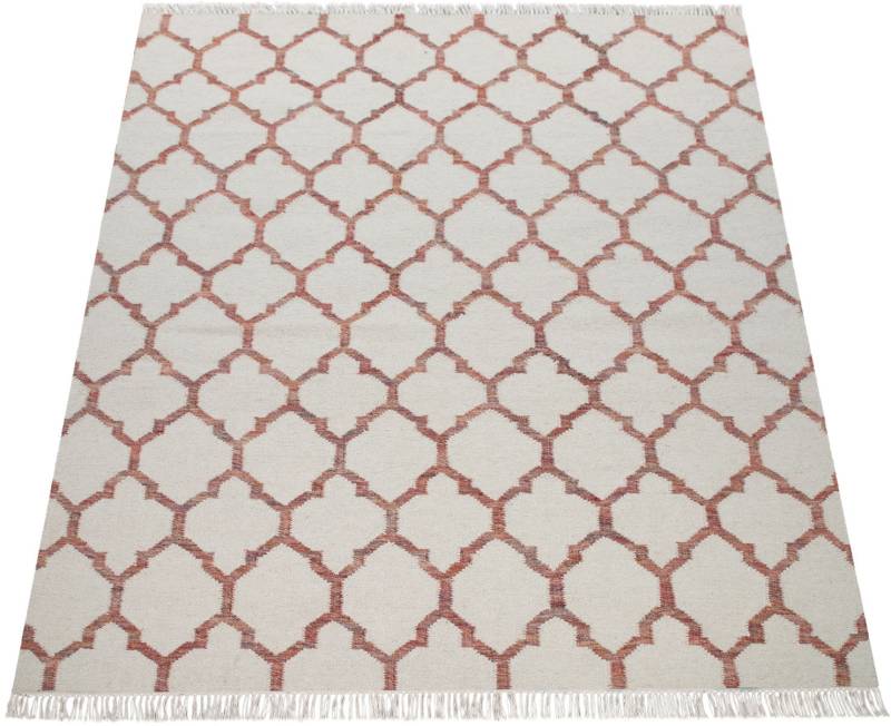 Paco Home Wollteppich "Kenitra 503" rechteckig 12 mm Höhe Handweb Teppich, Flachgewebe, reine Wolle, handgewebt, mit Fransen von PACO HOME