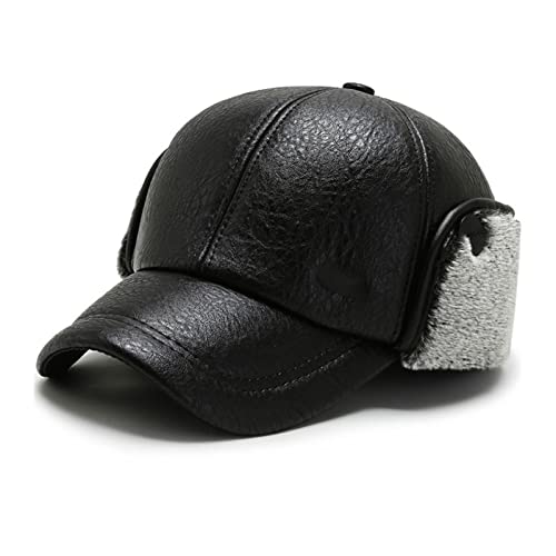 Lederhüte für Herren und Damen Leder winter f-ur hüte winddicht dicke warme fu-r inneres dads geschenkkappe alte männer ushanka hut männlichen russischen ohrflammhut Warmes und süßes Geschenk ( Size : von PACUM