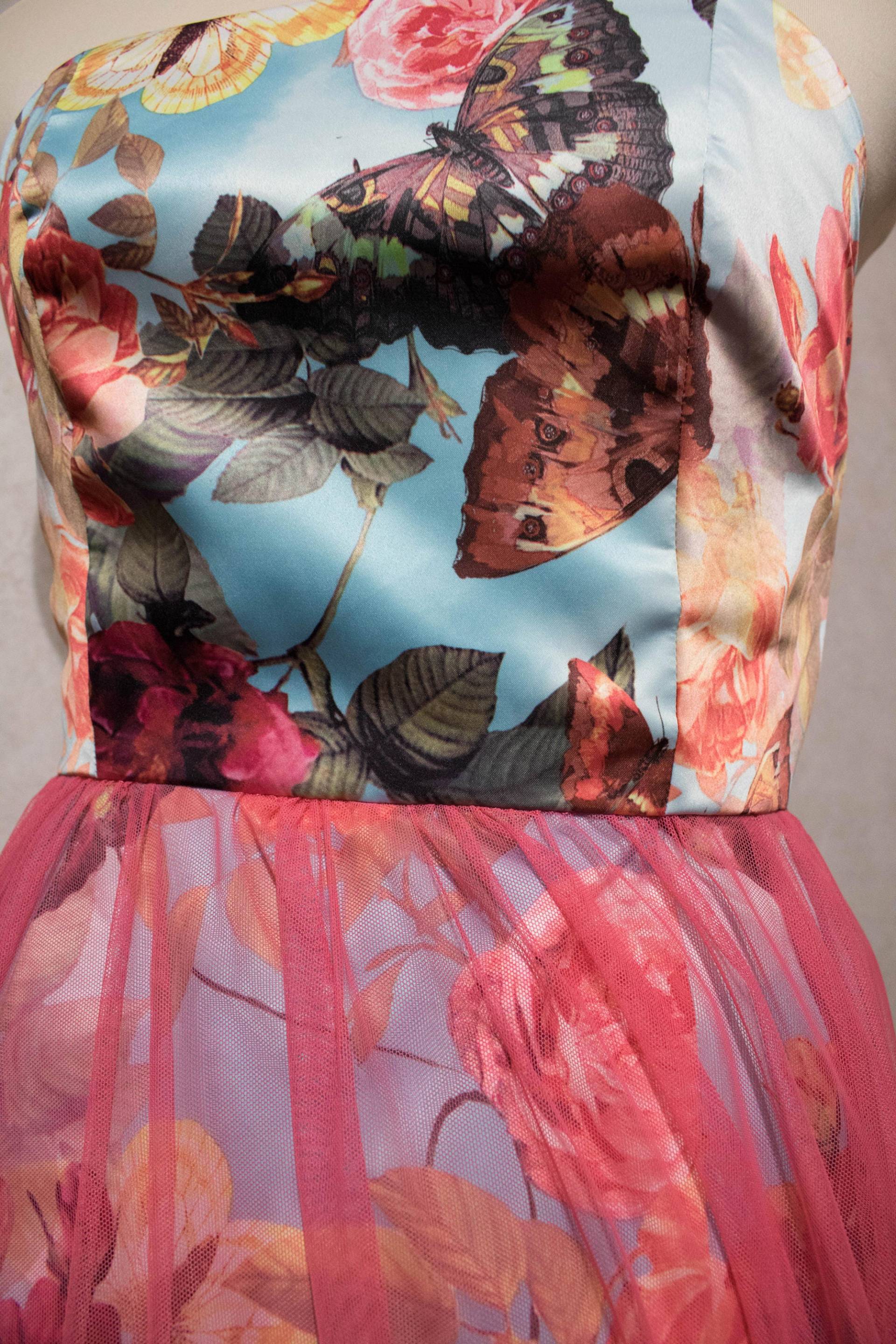 Kurzes Kleid Mit Schmetterlings-/Rosendruck Und Rosa Überrock - Abschlussballkleid Abiballkleid One Of A Kind Blauer Abschlussball Kurzes Kleid Mit Schmetterlings-/Rosendruck Und Rosa Überrock - Abschlussballkleid Abiballkleid One Of A Kind Blauer Abschlussball von PACraftyFoxBoutique