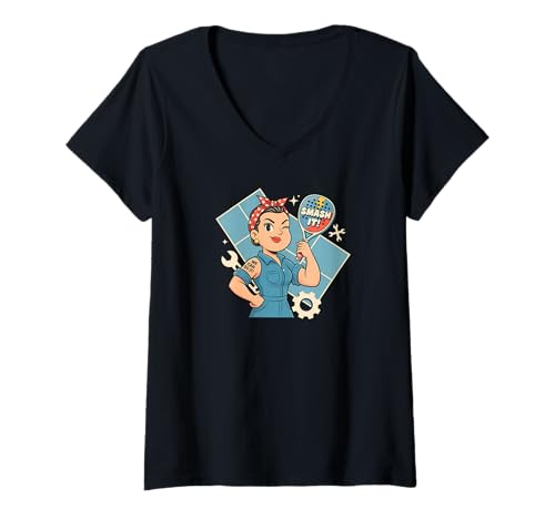 Damen Lustiges Rosie Nietzange für Damen T-Shirt mit V-Ausschnitt von PADEL ROCKETSPORT PADDLE TENNIS NOVELTY MERCH