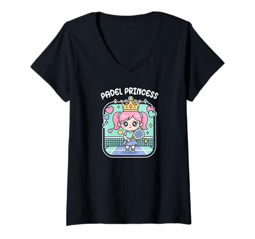 Damen Niedliches Kawaii-Padel, Prinzessinnen-Übungspadel T-Shirt mit V-Ausschnitt von PADEL ROCKETSPORT PADDLE TENNIS NOVELTY MERCH