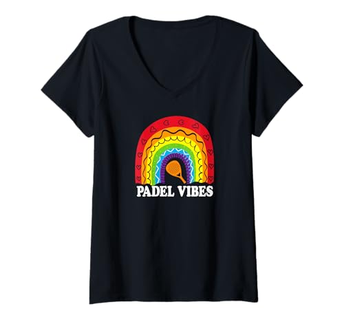 Damen Retro Rainbow Paddel Tennisschläger Padel Vibes T-Shirt mit V-Ausschnitt Damen Retro Rainbow Paddel Tennisschläger Padel Vibes T-Shirt mit V-Ausschnitt von PADEL ROCKETSPORT PADDLE TENNIS NOVELTY MERCH