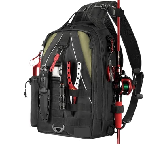 PADGCNOR Angelrucksack, Tackle Sling Bag, Angelrucksack mit Rutenhalter, Tackle Box, Angeln for Männer und Frauen(Black) von PADGCNOR