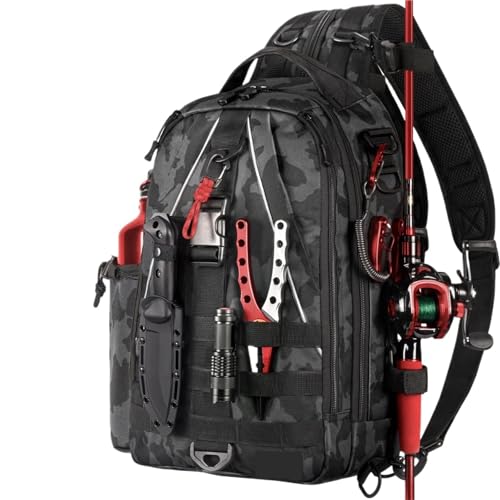 PADGCNOR Angelrucksack, Tackle Sling Bag, Angelrucksack mit Rutenhalter, Tackle Box, Angeln for Männer und Frauen(Grey) von PADGCNOR