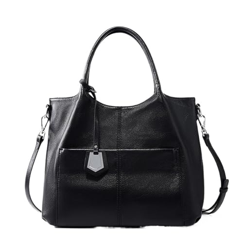 PADGCNOR Weiches Leder Tote Bag Damentasche Pendlerhandtasche Lässige einfache Schultertasche Vielseitige Umhängetasche(Black) von PADGCNOR